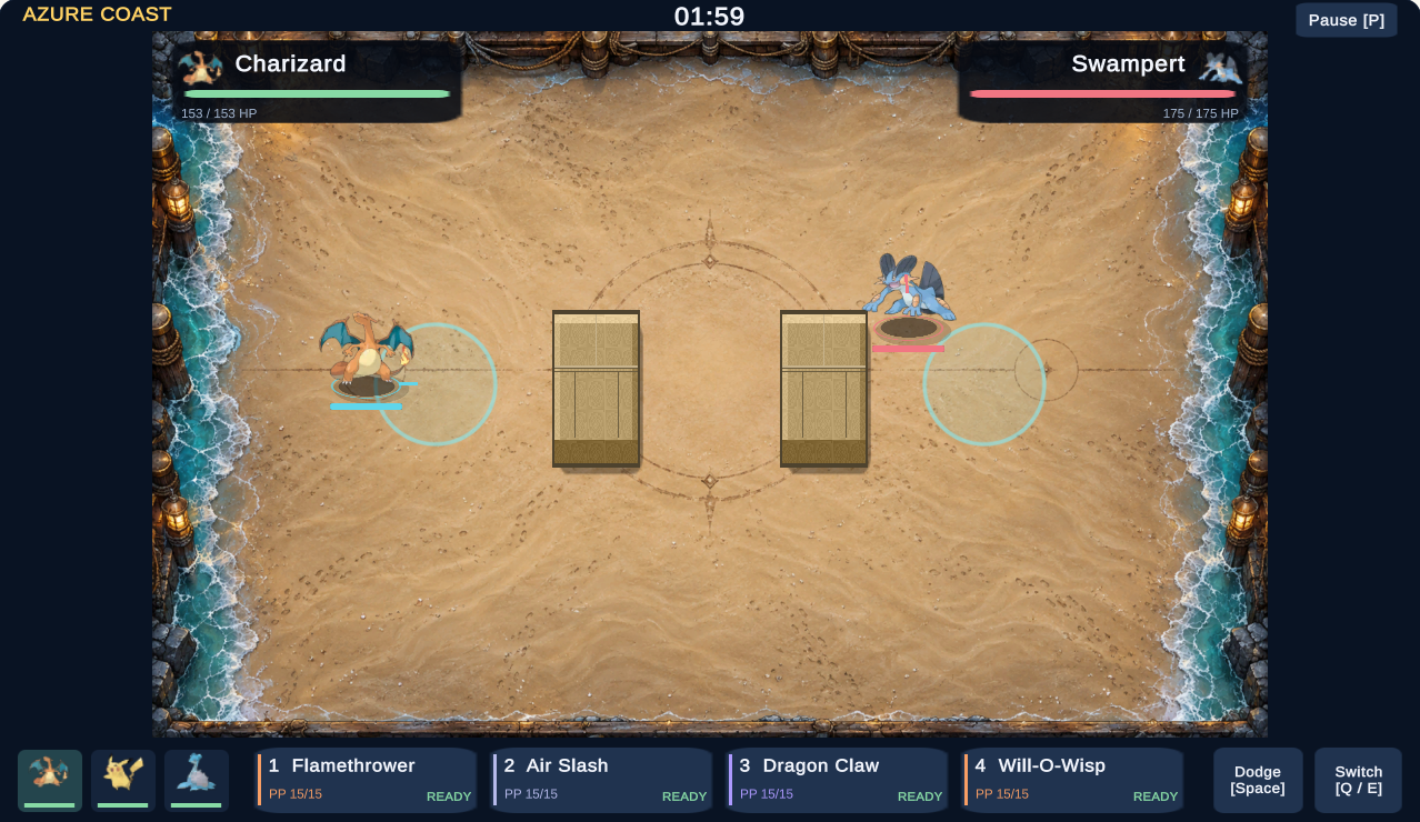 Azure Coast — actual browser gameplay showing its floor, boundary and cover