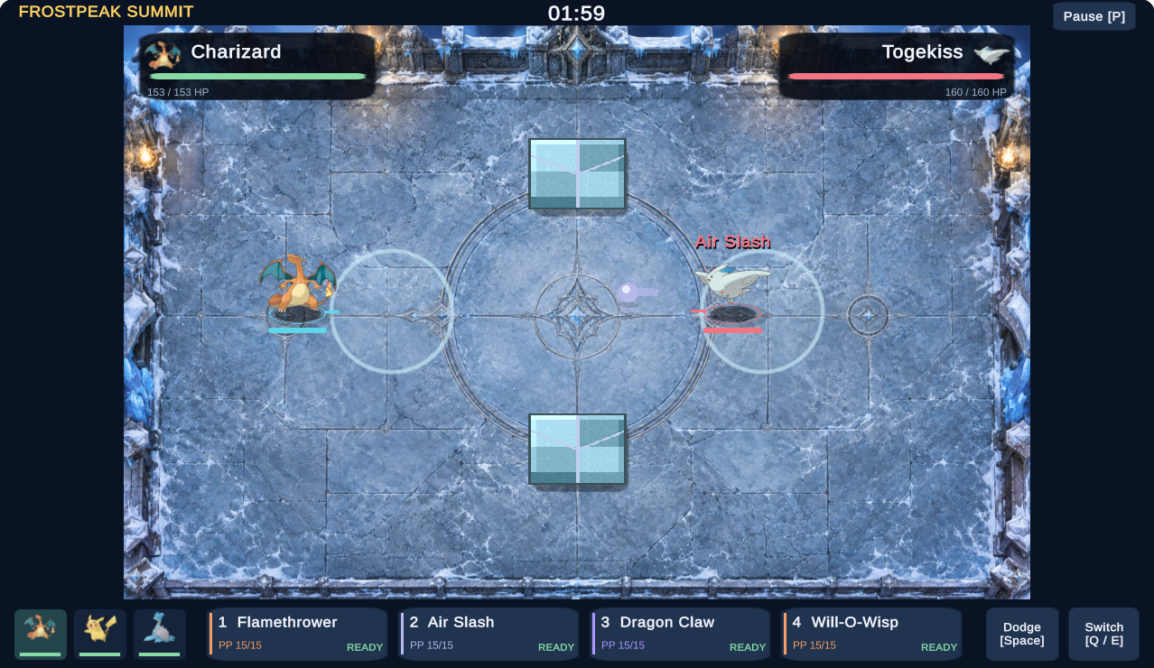 Frostpeak Summit — actual browser gameplay showing its floor, boundary and cover