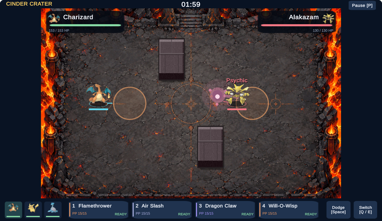 Cinder Crater — actual browser gameplay showing its floor, boundary and cover
